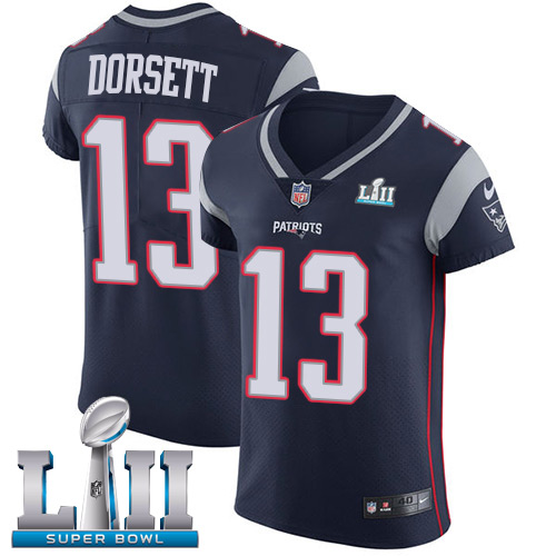 Nike Patriots #13 Phillip Dorsett Navy Blue Team Color Super Bowl LII Men's Stitched NFL Vapor Untouchable Elite Jersey - Click Image to Close